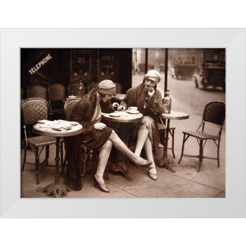 Paris Cafe I White Modern Wood Framed Art Print by Vintage Apple Collection