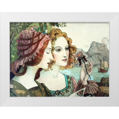 Vintage Art Nouveau Women White Modern Wood Framed Art Print by Vintage Apple Collection