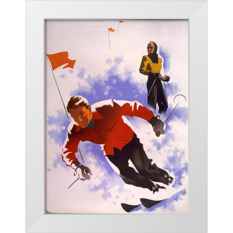 Downhill Skiing White Modern Wood Framed Art Print by Vintage Apple Collection