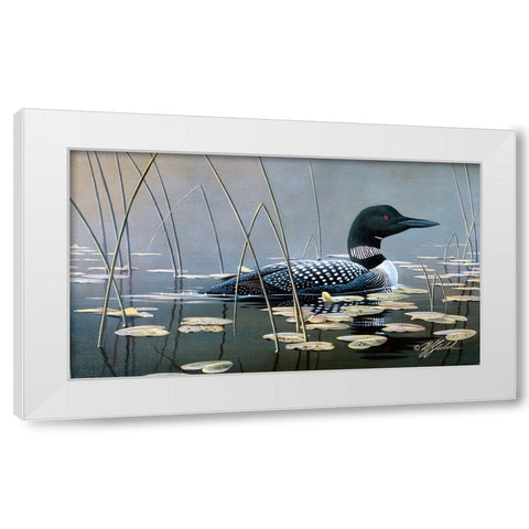Loon In Reeds White Modern Wood Framed Art Print by Goebel, Wilhelm