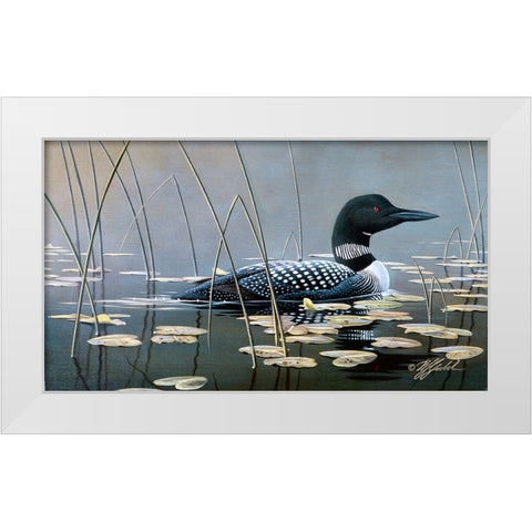Loon In Reeds White Modern Wood Framed Art Print by Goebel, Wilhelm