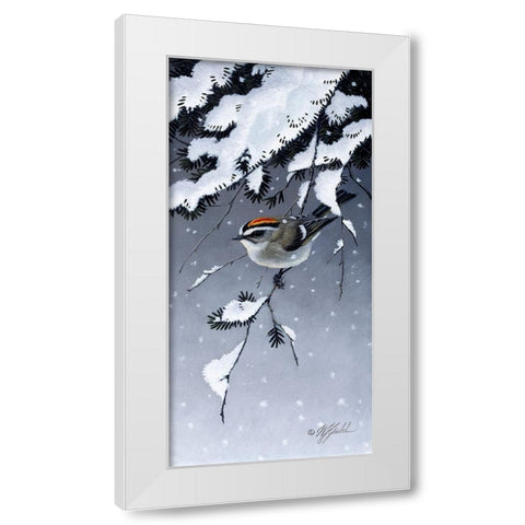Winter Sprite - Golden Crown Kinglet White Modern Wood Framed Art Print by Goebel, Wilhelm