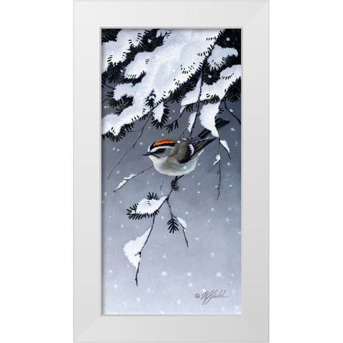 Winter Sprite - Golden Crown Kinglet White Modern Wood Framed Art Print by Goebel, Wilhelm