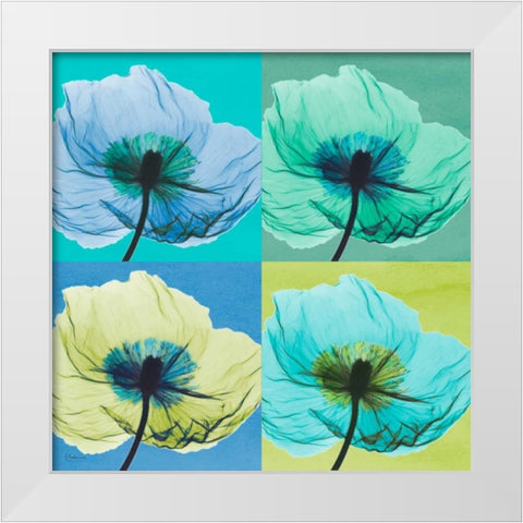 Blue Green Flowers 2 White Modern Wood Framed Art Print by Koetsier, Albert