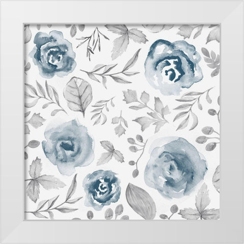 Blue Fade Foliage White Modern Wood Framed Art Print by Vidal, Alicia