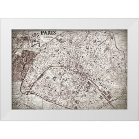 Map of Paris White Modern Wood Framed Art Print by Bailey, Ann