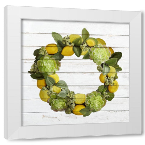Lemon Succulent Wreath White Modern Wood Framed Art Print by Bailey, Ann