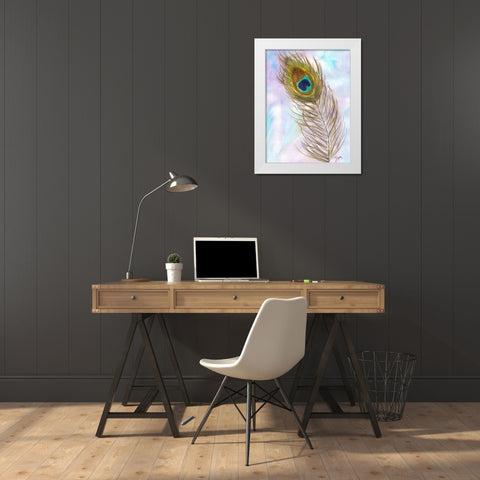 Peacocl Feather 2 White Modern Wood Framed Art Print by Dyer, Beverly