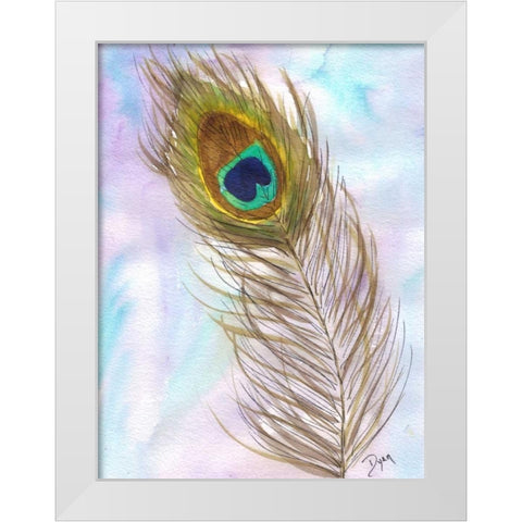 Peacocl Feather 2 White Modern Wood Framed Art Print by Dyer, Beverly
