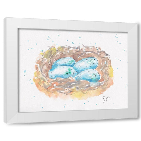 Aqua Eggs White Modern Wood Framed Art Print by Dyer, Beverly