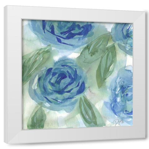 Blue Green Roses I White Modern Wood Framed Art Print by Dyer, Beverly