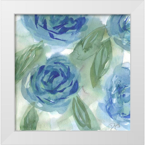 Blue Green Roses I White Modern Wood Framed Art Print by Dyer, Beverly