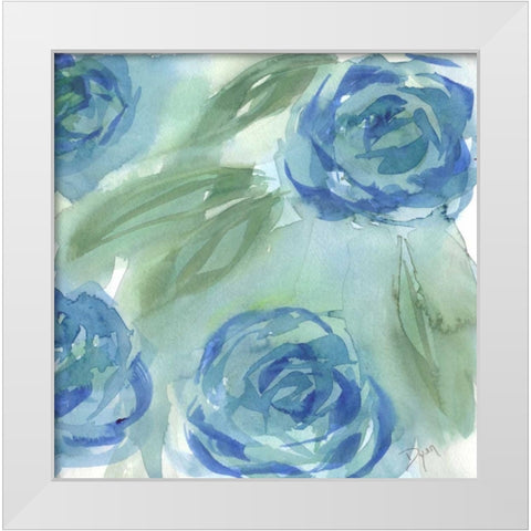 Blue Green Roses II White Modern Wood Framed Art Print by Dyer, Beverly