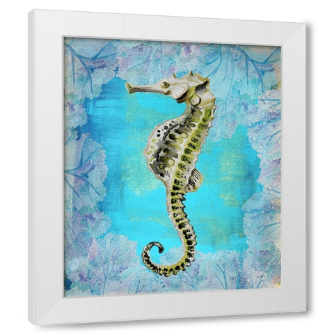Seahorse Portrait White Modern Wood Framed Art Print by Boho Hue Studio