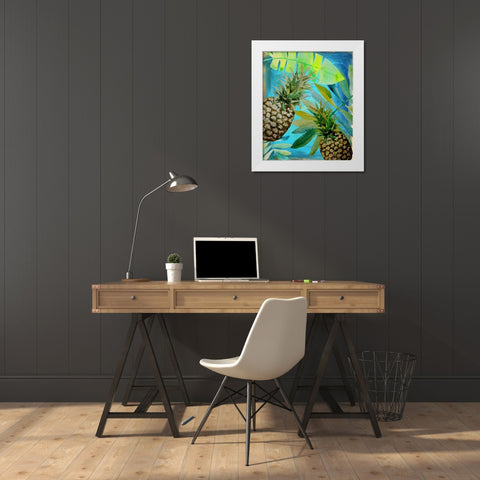 Pineapple Party 1 White Modern Wood Framed Art Print by Boho Hue Studio