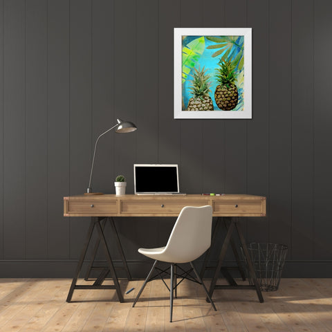 Pineapple Party 2 White Modern Wood Framed Art Print by Boho Hue Studio