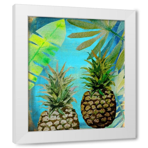 Pineapple Party 2 White Modern Wood Framed Art Print by Boho Hue Studio