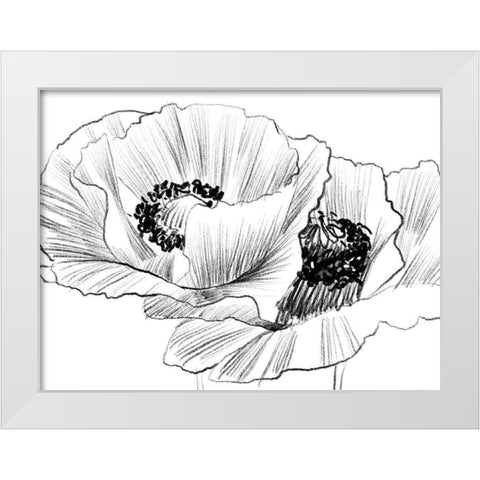 Sketched Poppies 3 White Modern Wood Framed Art Print by Boho Hue Studio