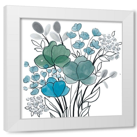 Teal Bouquet White Modern Wood Framed Art Print by Boho Hue Studio