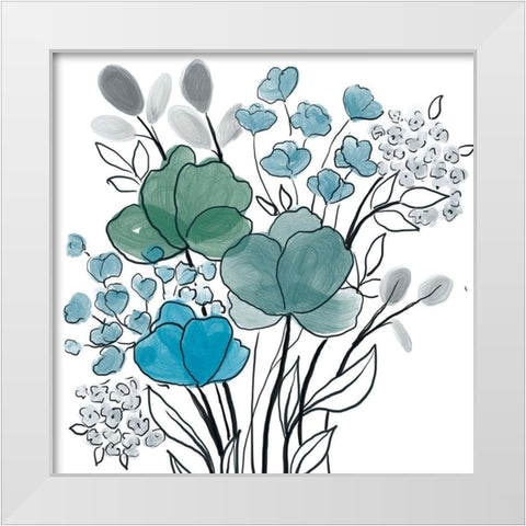 Teal Bouquet White Modern Wood Framed Art Print by Boho Hue Studio