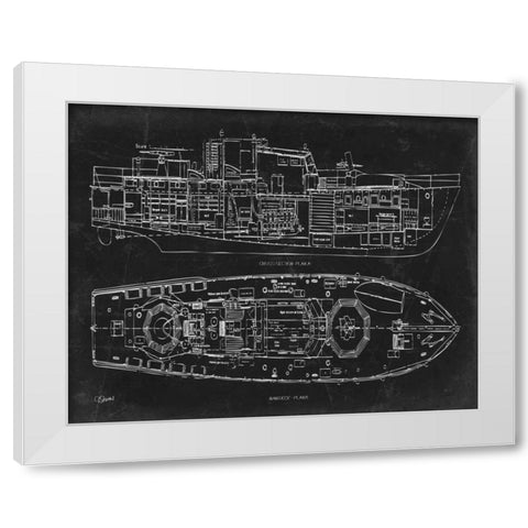 Boat Blueprint 1 blk White Modern Wood Framed Art Print by Stevens, Carole