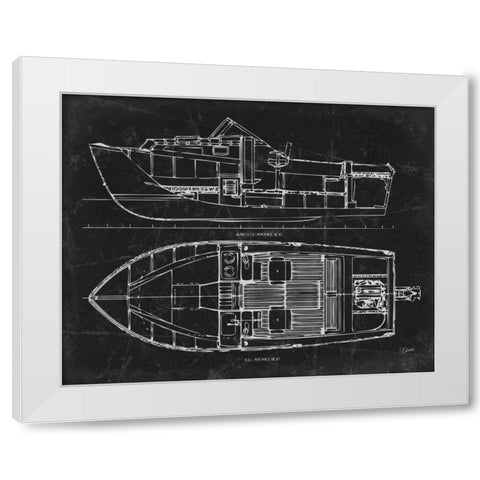 Boat Blueprint 2 blk White Modern Wood Framed Art Print by Stevens, Carole