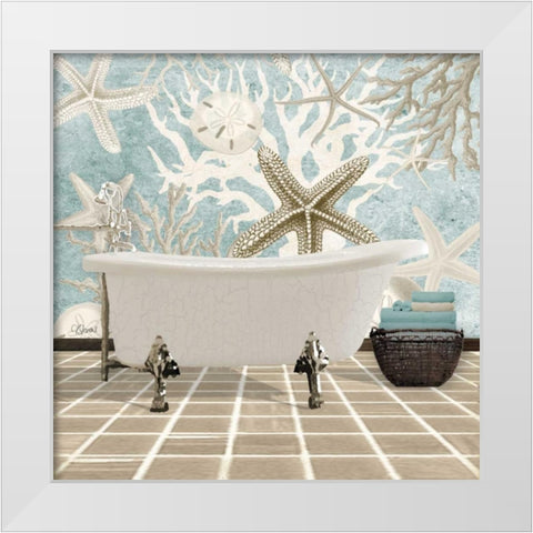 Coral Bath 1A White Modern Wood Framed Art Print by Stevens, Carole