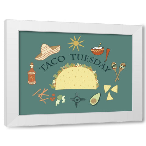 Taco Tuesday White Modern Wood Framed Art Print by Sweet Melody Designs