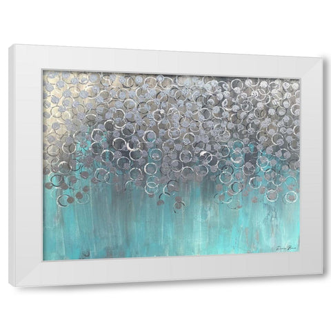 Raining on Aqua White Modern Wood Framed Art Print by Brown, Denise