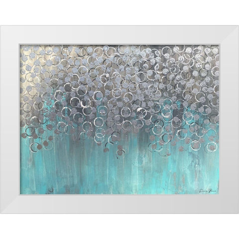 Raining on Aqua White Modern Wood Framed Art Print by Brown, Denise