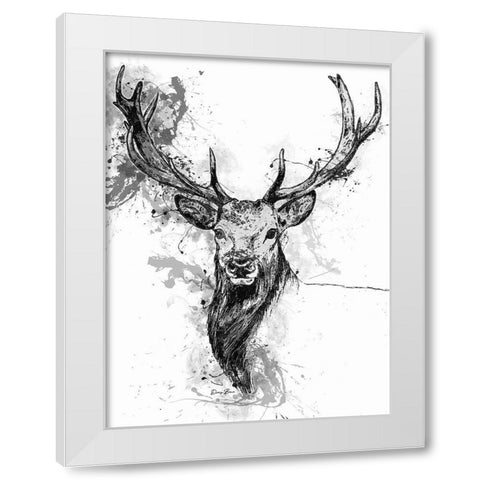 Deer Head Splash White Modern Wood Framed Art Print by Brown, Denise