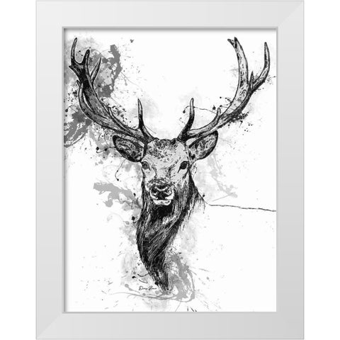 Deer Head Splash White Modern Wood Framed Art Print by Brown, Denise