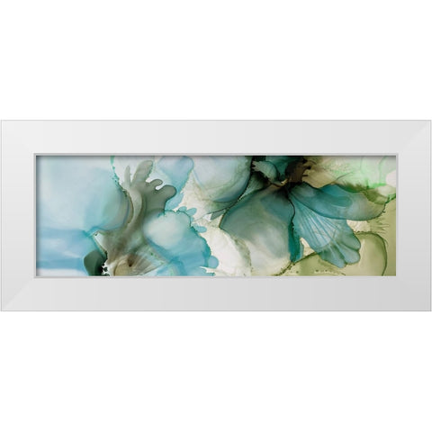 Sage And Teal Florals 1 White Modern Wood Framed Art Print by Debs, Emma Catherine