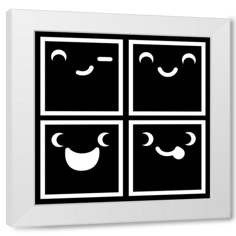 Fun Faces White Modern Wood Framed Art Print by Rodriquez Jr, Enrique