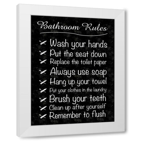 Bathroom Rules White Modern Wood Framed Art Print by Gibbons, Lauren