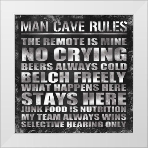 Man Cave Rules White Modern Wood Framed Art Print by Gibbons, Lauren
