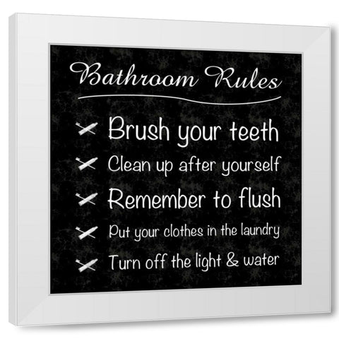 Bathroom Rules White Modern Wood Framed Art Print by Gibbons, Lauren