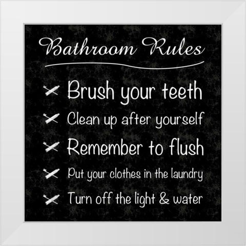 Bathroom Rules White Modern Wood Framed Art Print by Gibbons, Lauren