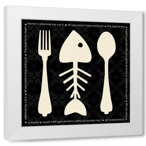 Cat Dine White Modern Wood Framed Art Print by Gibbons, Lauren