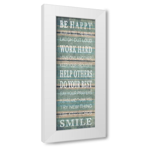 Be happy White Modern Wood Framed Art Print by Grey, Jace