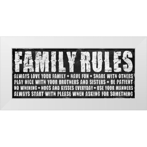 Family rules White Modern Wood Framed Art Print by Grey, Jace