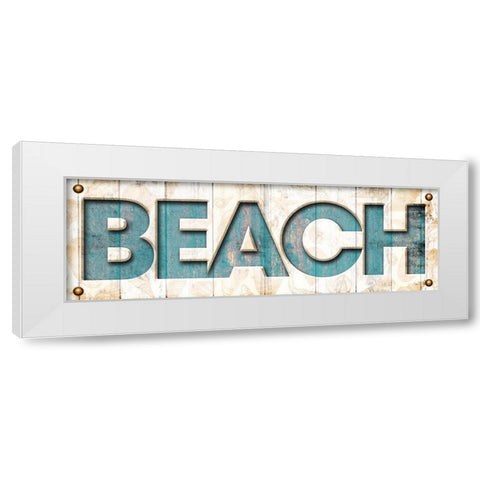 Beach Sign White Modern Wood Framed Art Print by Grey, Jace