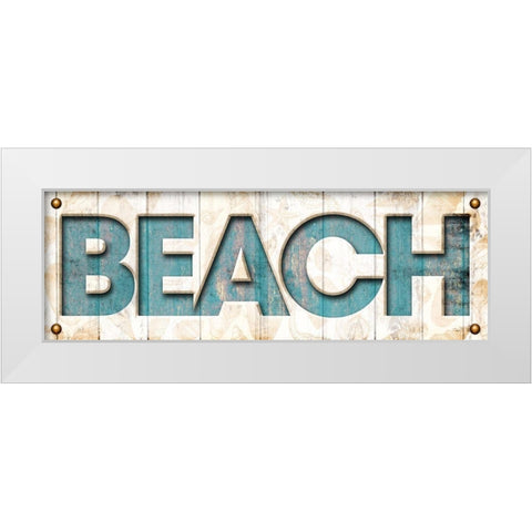 Beach Sign White Modern Wood Framed Art Print by Grey, Jace