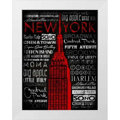 NY Type RED White Modern Wood Framed Art Print by Grey, Jace