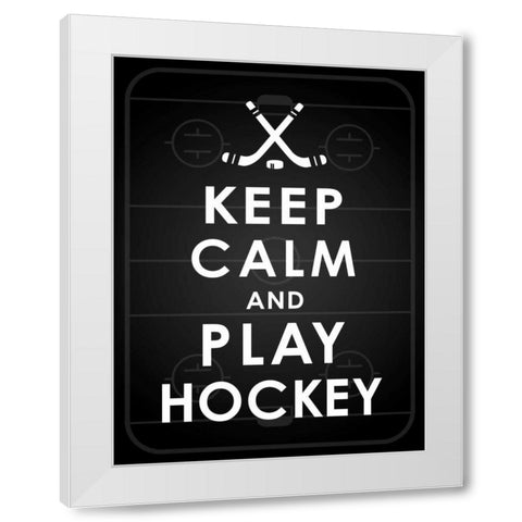 Keep calm hockey White Modern Wood Framed Art Print by Grey, Jace