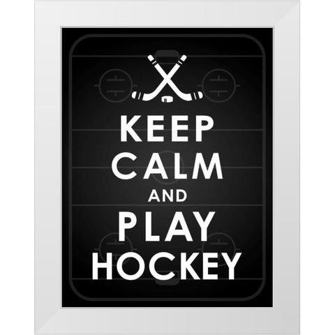 Keep calm hockey White Modern Wood Framed Art Print by Grey, Jace