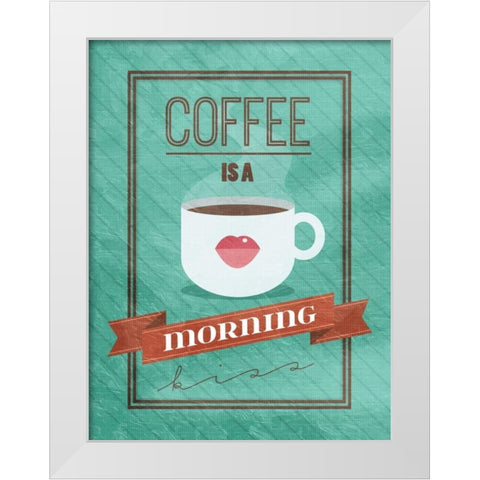 Coffee kiss White Modern Wood Framed Art Print by Grey, Jace