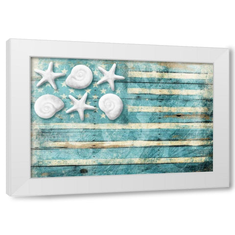 Coastal American Flag White Modern Wood Framed Art Print by Grey, Jace
