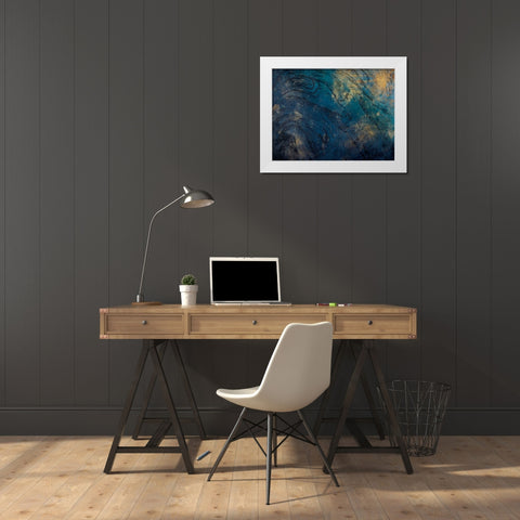 Golden Blue Marble White Modern Wood Framed Art Print by Grey, Jace