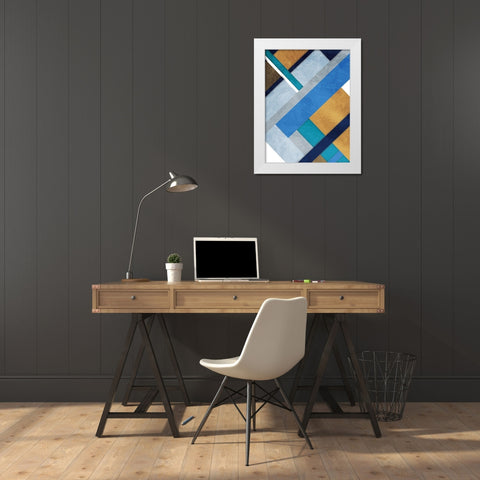 Stipe Overlay Mate Blue White Modern Wood Framed Art Print by Grey, Jace